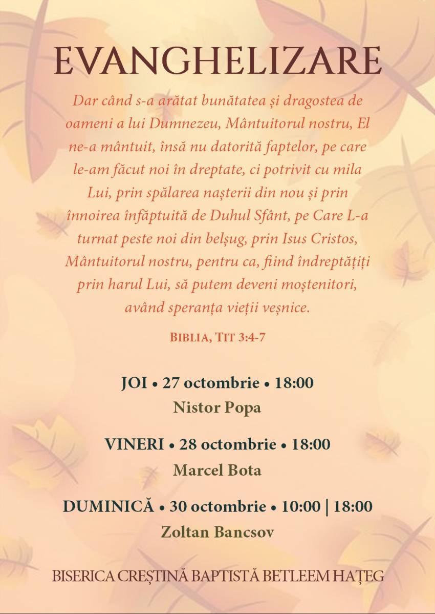 Seri de evanghelizare la Biserica Betleem Hațeg