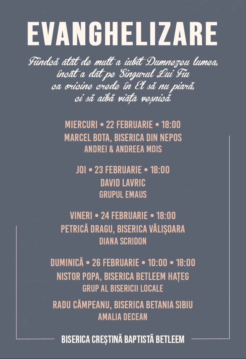 Seri de evanghelizare la Biserica Betleem Hațeg