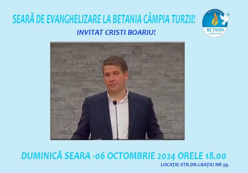Seară de evanghelizare cu Cristi Boariu la Biserica Betania Câmpia Turzii