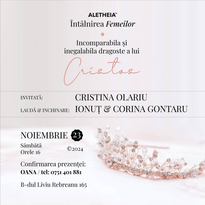 Conferință pentru femei cu Cristina Olariu la Biserica Aletheia Timișoara