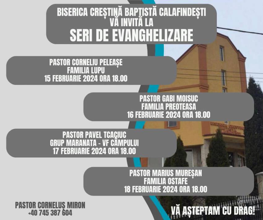 Seri de evanghelizare la Biserica Baptistă Calafindești