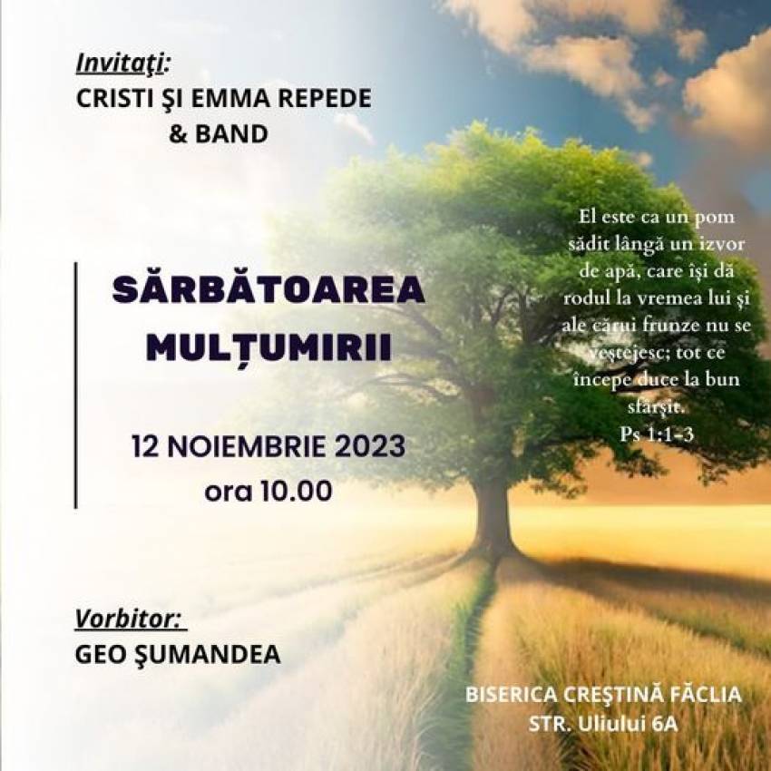 Sărbătoarea Mulțumirii la Biserica Făclia Cluj-Napoca