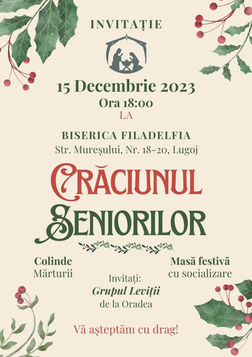 Crăciunul Seniorilor la Biserica Filadelfia Lugoj