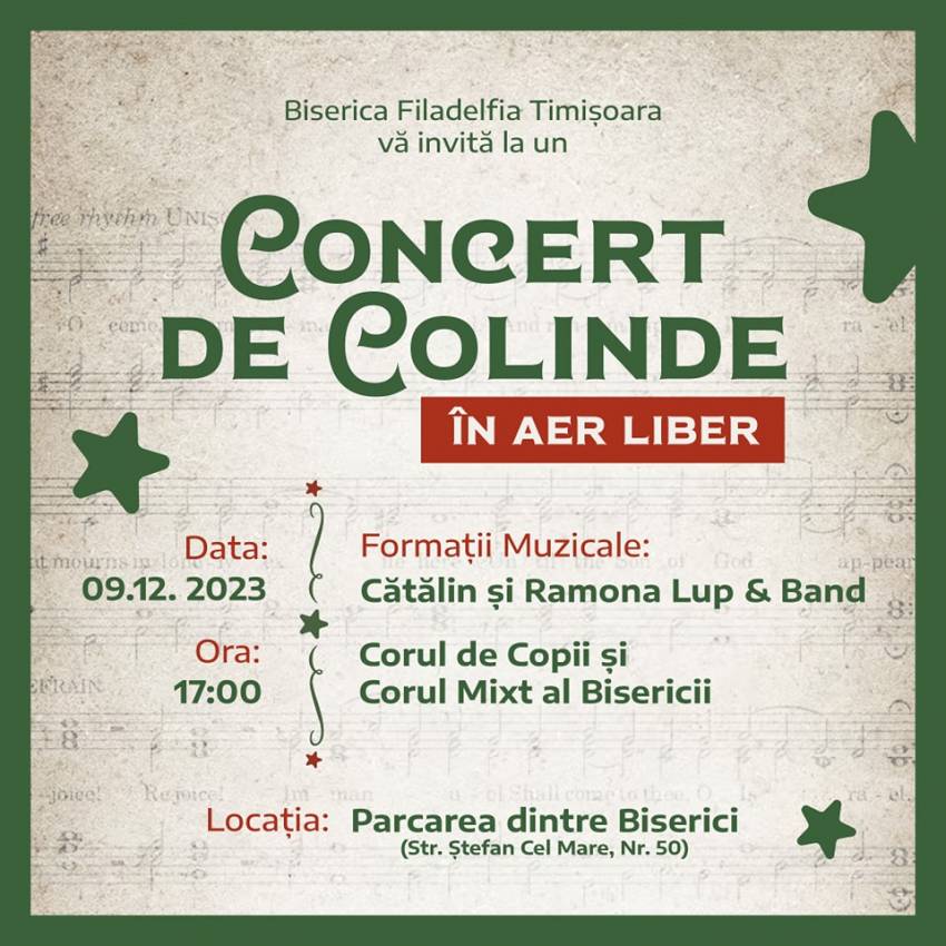 Concert de colinde în aer liber la Biserica Filadelfia Timişoara 