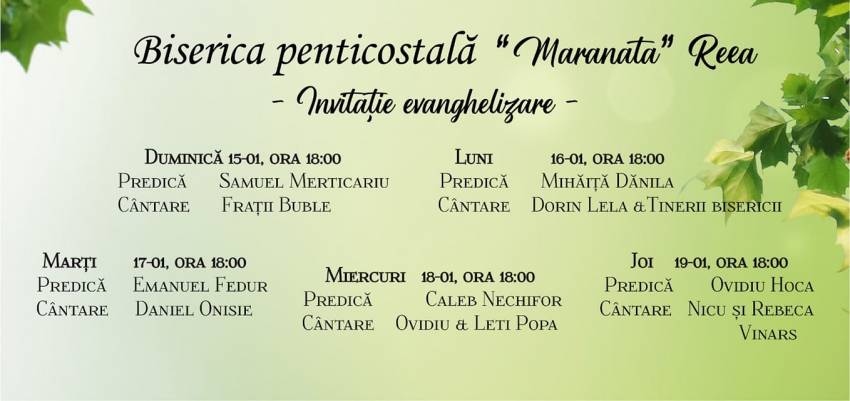 Seri de evanghelizare la Biserica Maranata Reea