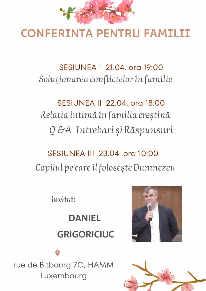 Conferință pentru familii cu Daniel Grigoriciuc la Biserica Elim Luxemburg