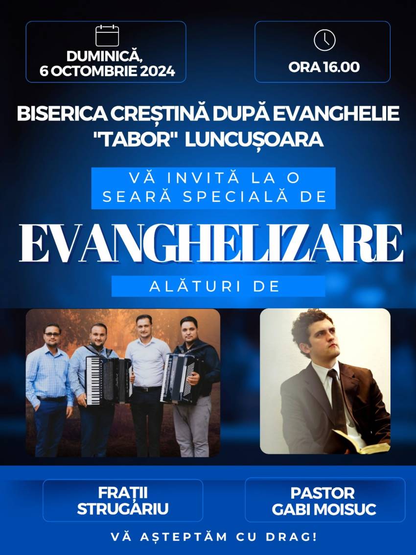 Seară de evanghelizare cu Gabi Moisuc la Biserica Creștină după Evanghelie Luncușoara