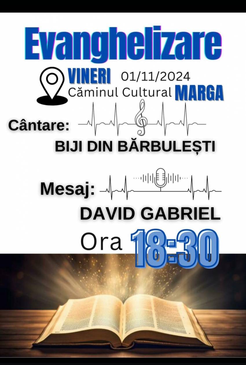 Evanghelizare cu David Gabriel la Căminul Cultural Marga, județul Caraş-Severin