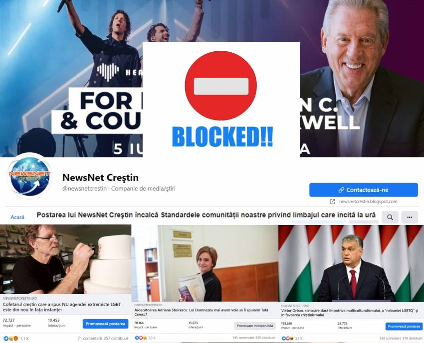 În sfârșit, după mai multe avertizări, ne-au blocat definitiv pagina de Facebook! Le dorim binecuvântări cerești!