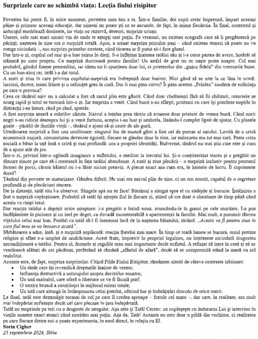Sorin Cigher ◉ Surprizele care ne schimbă viața: Lecția fiului risipitor