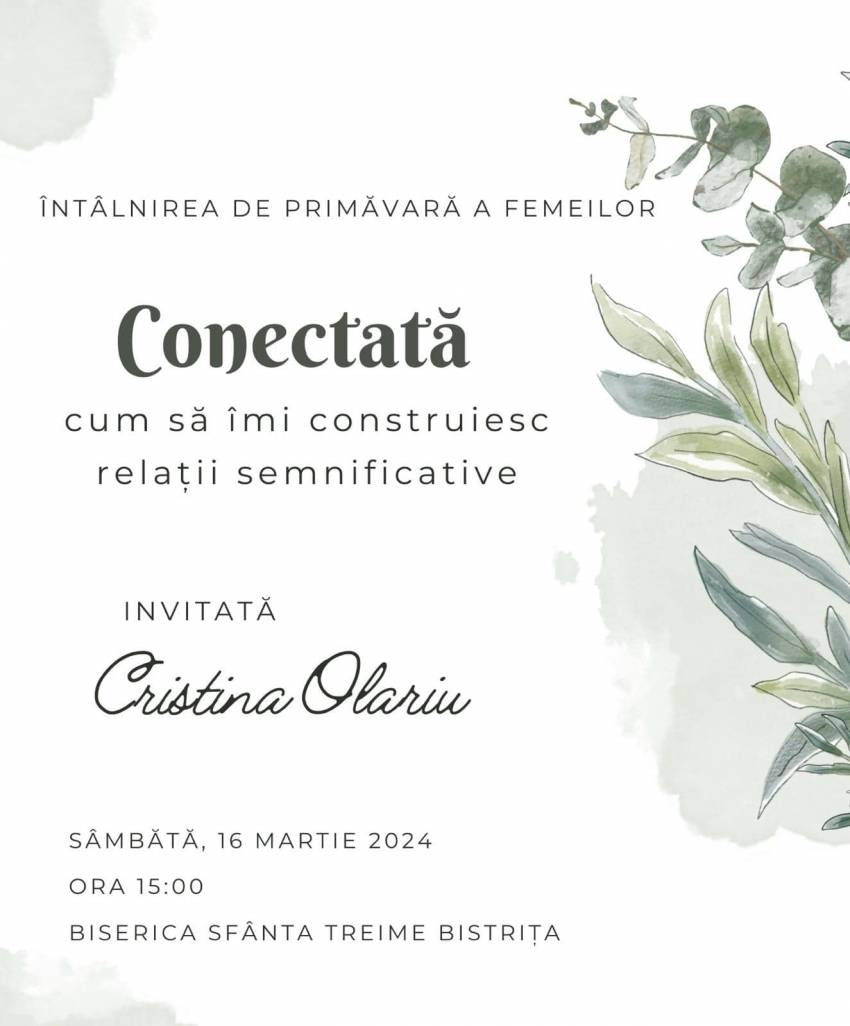 Întâlnire pentru femei cu Cristina Olariu la Biserica Sfânta Treime Bistrița