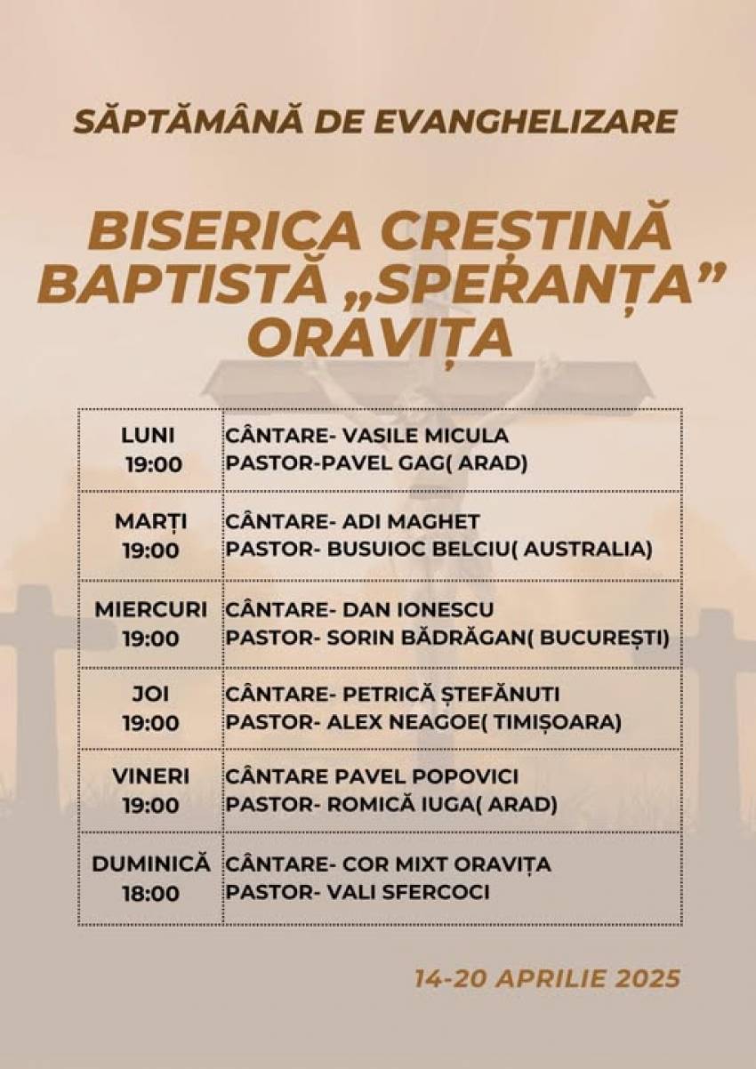 Săptămână de evanghelizare la Biserica Speranța Oravița