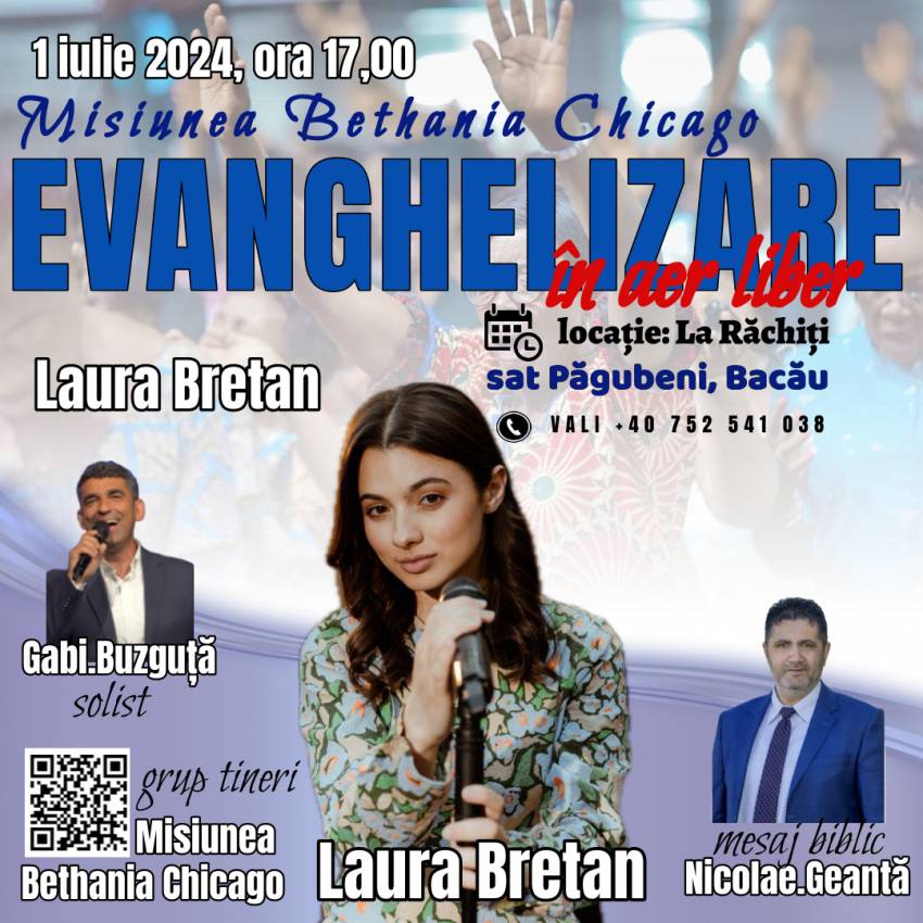 Evanghelizare cu Nicolae Geantă, Laura Bretan și Gabi Buzguță la Păgubeni, Bacău