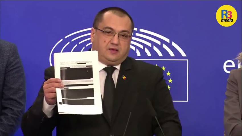 Cristian Terheș întrerupt de un ușier să prezinte în Plenul Parlamentului European contractele 