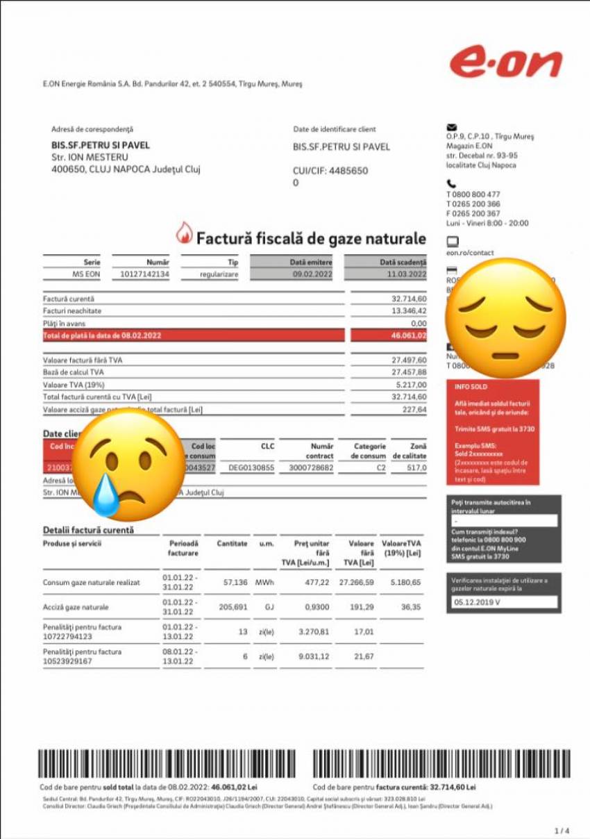 A venit „fãcãtura” la gaz:  Factură de 32.714 lei pe o lună pentru o biserică din Cluj-Napoca... 