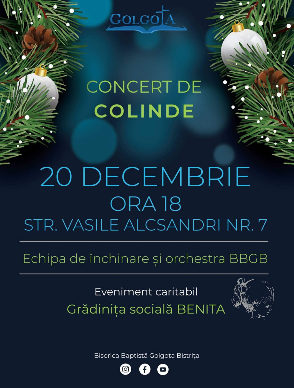 Concert de colinde caritabil la Biserica Golgota Bistriţa