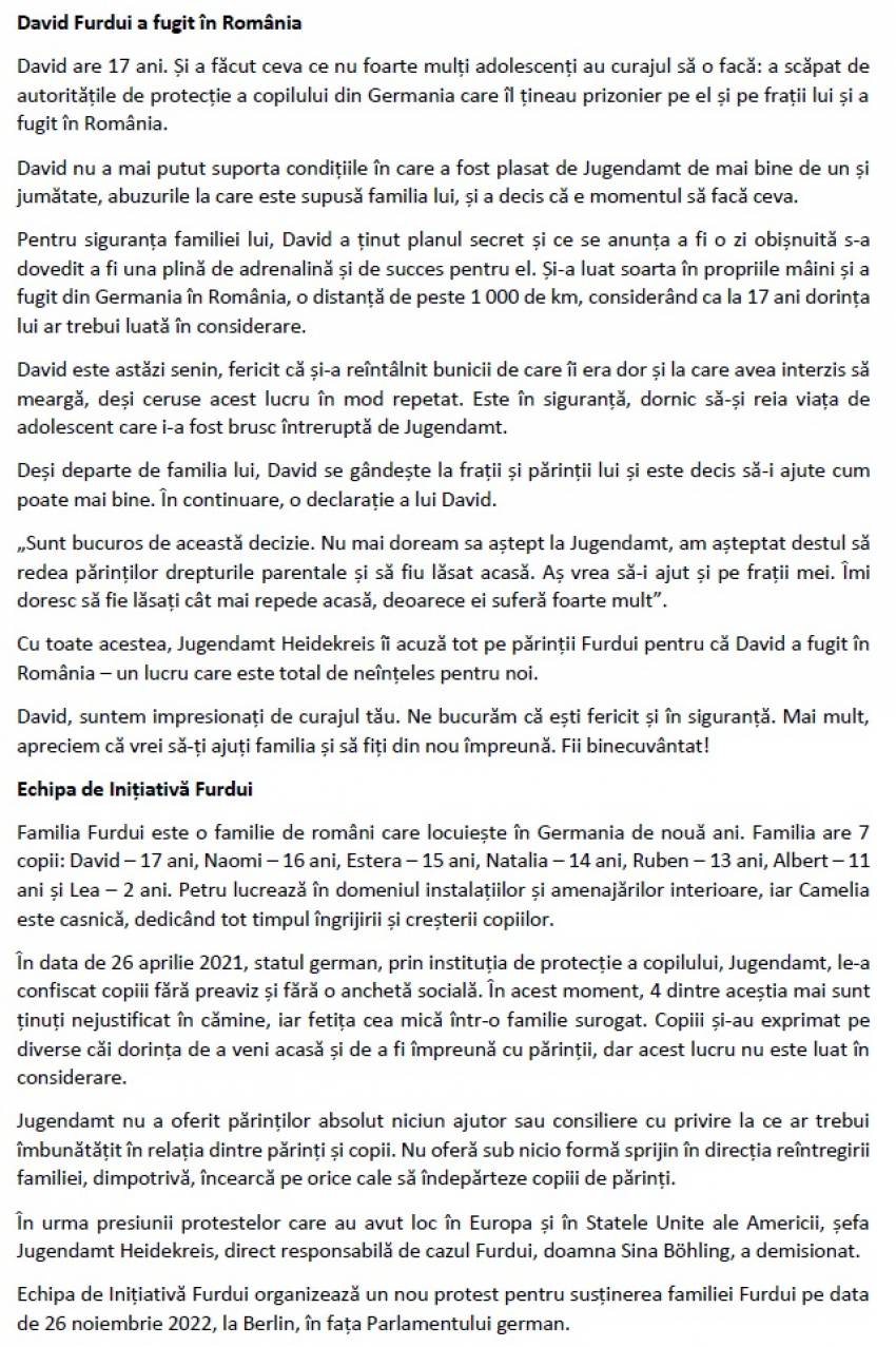 Cazul Furdui - COMUNICAT ◉ David Furdui a fugit în România - Un nou protest în Germania