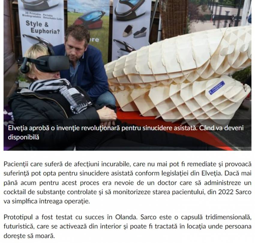 Elveţia aprobă o invenţie revoluţionară pentru sinucidere asistată. Când va deveni disponibilă