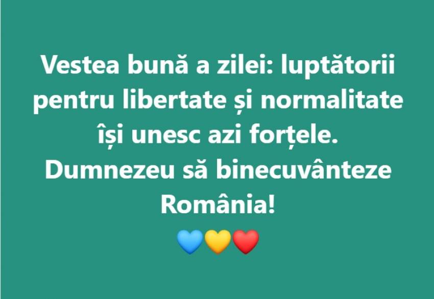 Vestea bună a zilei: luptătorii pentru libertate și normalitate își unesc azi forțele!