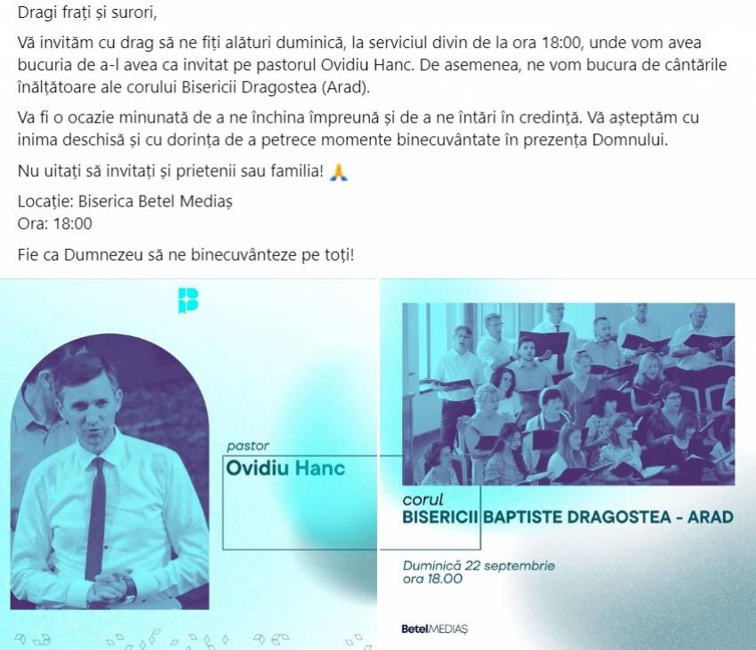Ovidiu Hanc la Biserica Betel Mediaș